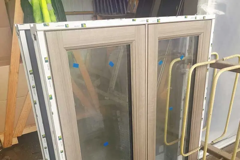 Double Glazed Upvc Flush Sash Liniar Resurgence Window in Anteak